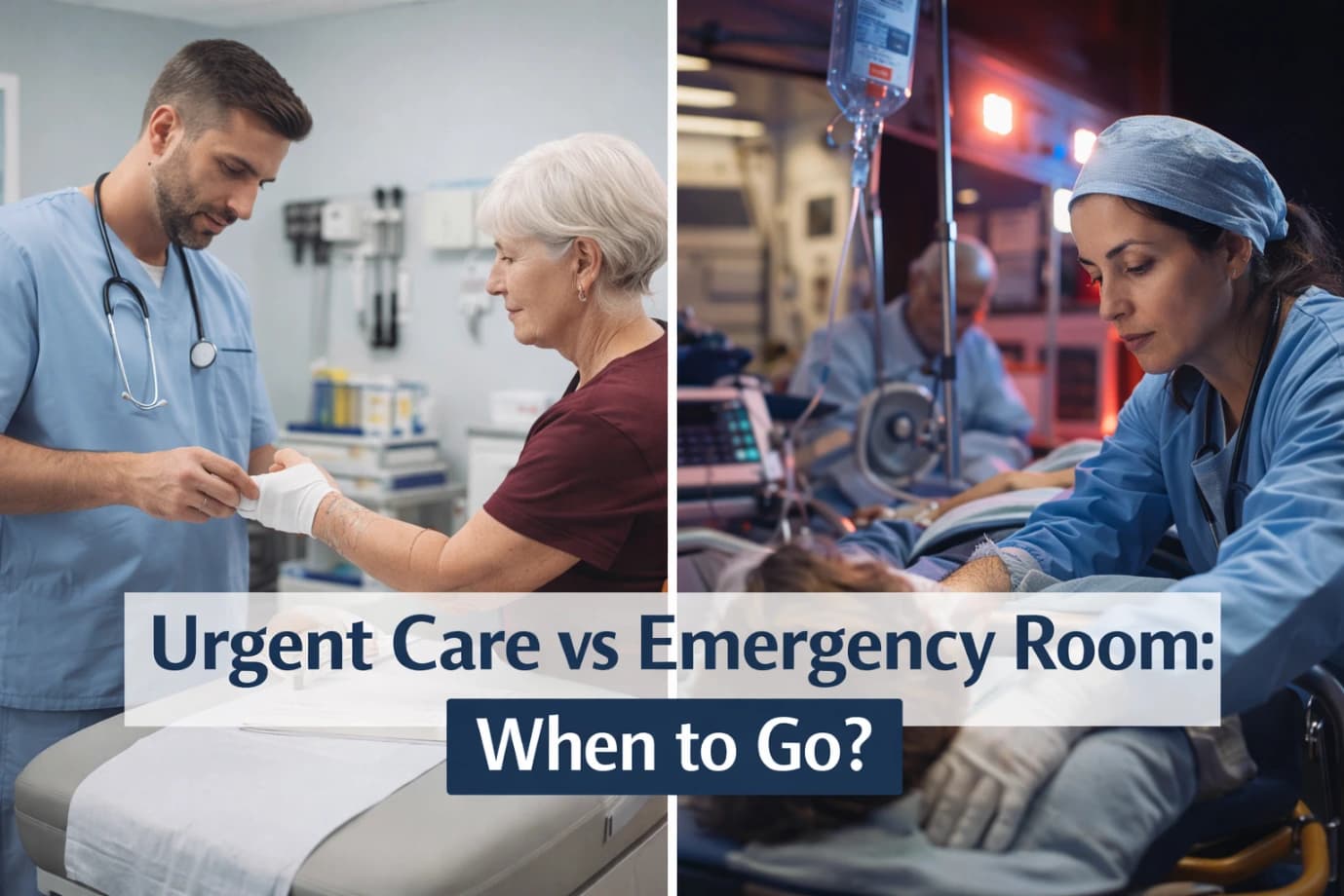 Urgent care vs emergency room comparison showing treatment environments